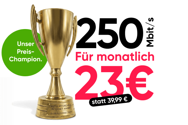 Preis-Champion Angebot - 250 Mbit/s für 23 Euro